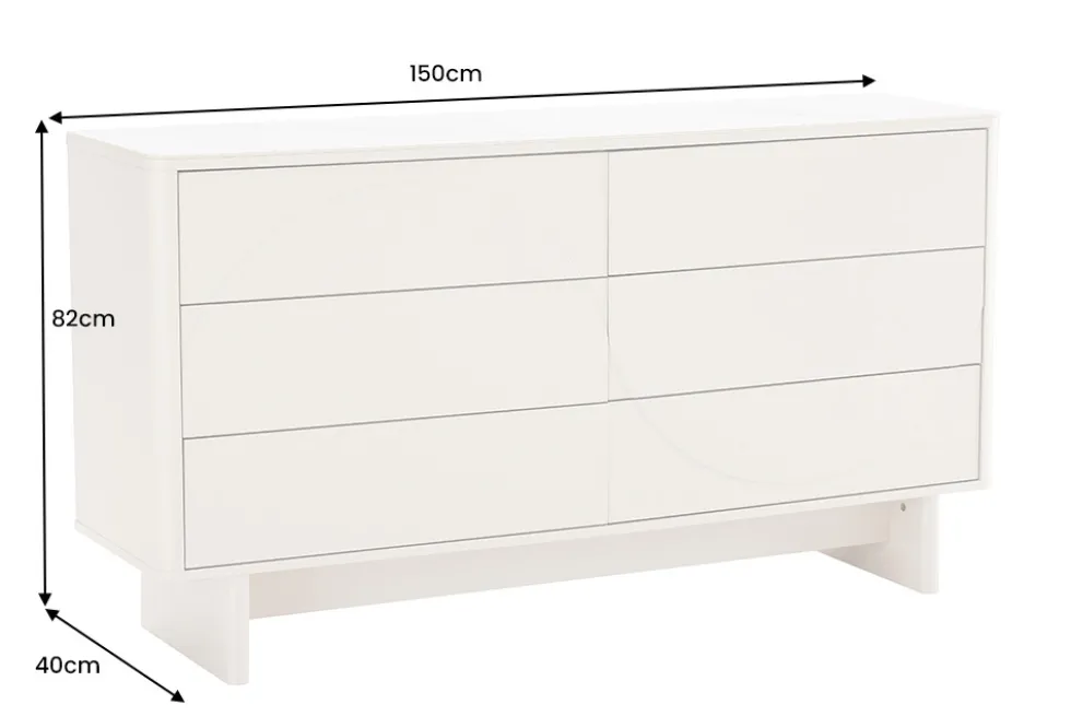 Design Sideboard SAVOY 150cm kaschmir weiß Marmor Keramik mit sechs Schubladen