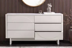 Design Sideboard SAVOY 150cm kaschmir weiß Marmor Keramik mit sechs Schubladen