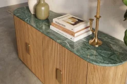 Design Sideboard VENEZIANO 170cm messing Mangoholz grün Marmor gold