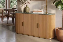 Design Sideboard VENEZIANO 170cm messing Mangoholz grün Marmor gold