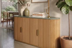 Design Sideboard VENEZIANO 170cm messing Mangoholz grün Marmor gold