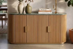 Design Sideboard VENEZIANO 170cm messing Mangoholz grün Marmor gold