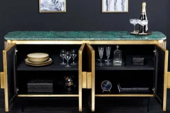 Design Sideboard VENEZIANO 160cm messing grün Marmorplatte Mangoholz Retro