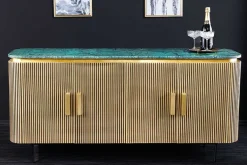 Design Sideboard VENEZIANO 160cm messing grün Marmorplatte Mangoholz Retro