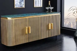 Design Sideboard VENEZIANO 160cm messing grün Marmorplatte Mangoholz Retro