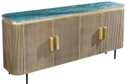 Design Sideboard VENEZIANO 160cm messing grün Marmorplatte Mangoholz Retro