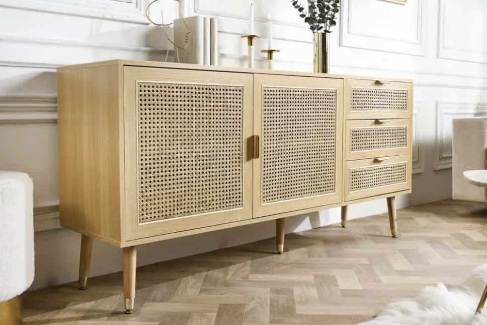 Design Sideboard VIENNA 155cm Wiener Geflecht Rattan Kommode mit Schubladen