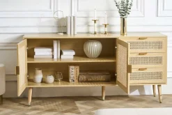 Design Sideboard VIENNA 155cm Wiener Geflecht Rattan Kommode mit Schubladen