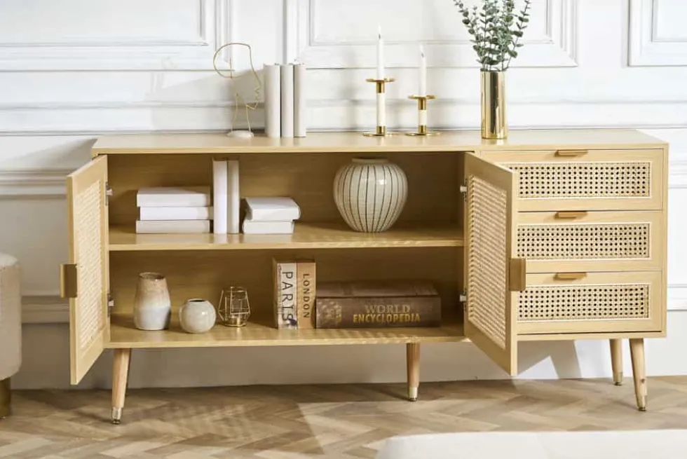 Design Sideboard VIENNA 155cm Wiener Geflecht Rattan Kommode mit Schubladen