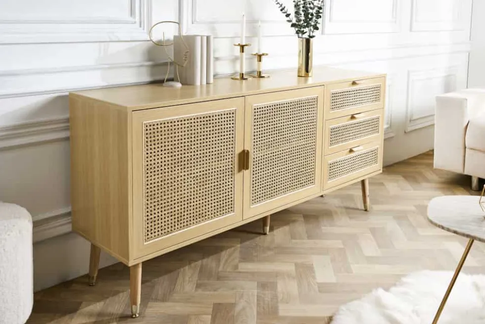 Design Sideboard VIENNA 155cm Wiener Geflecht Rattan Kommode mit Schubladen