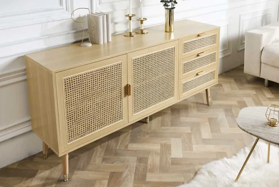 Design Sideboard VIENNA 155cm Wiener Geflecht Rattan Kommode mit Schubladen