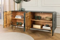 Design Sideboard WAVE 160cm türkis Mangoholz Massivholz mattgold Metallbeine