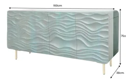 Design Sideboard WAVE 160cm türkis Mangoholz Massivholz mattgold Metallbeine