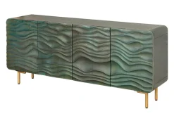 Design Sideboard WAVE 160cm türkis Mangoholz Massivholz mattgold Metallbeine