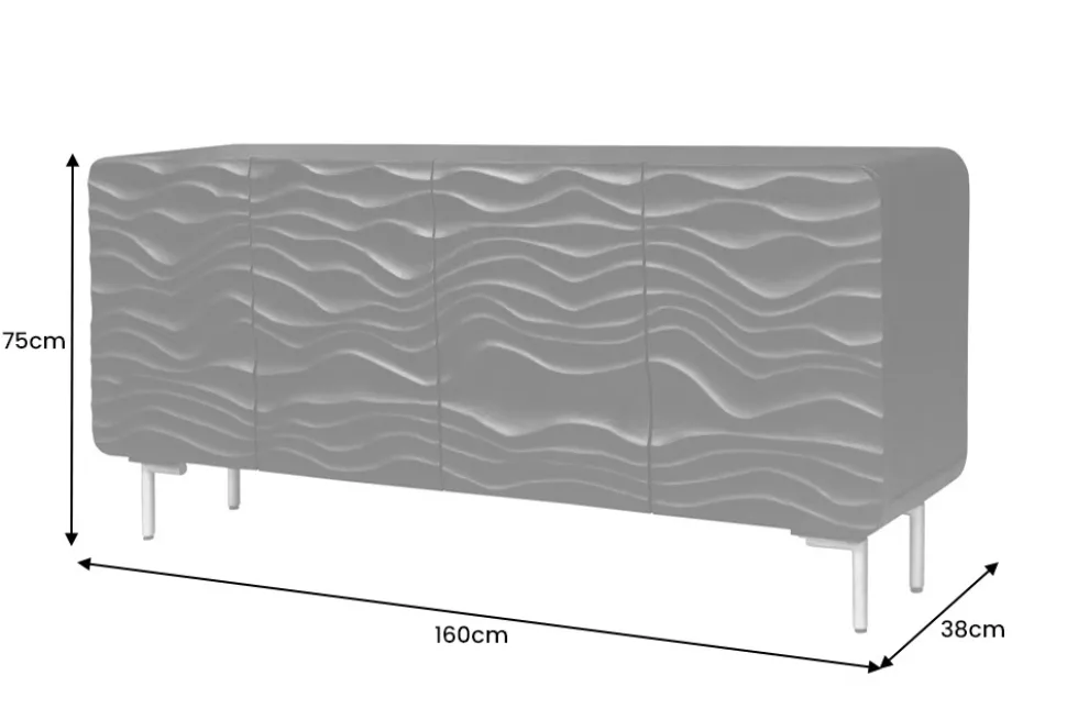 Design Sideboard WAVE 160cm schwarz Mangoholz Massivholz mattgold Metallbeine