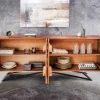 Design Sideboard ZEN 180cm braun Mangoholz mit 3D Schnitzereien Metallgestell schwarz handmade