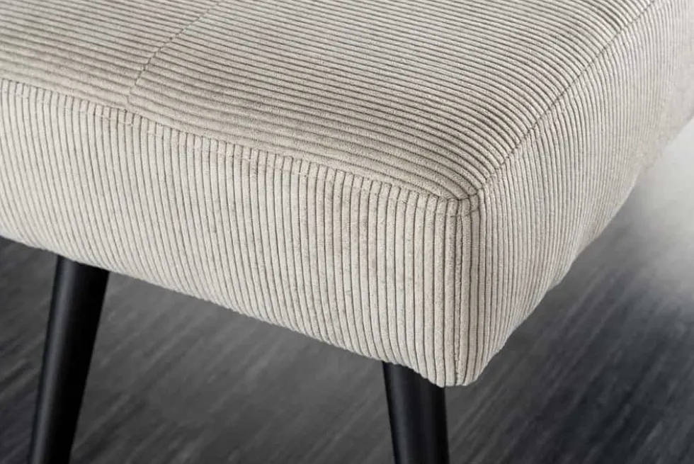 Design Sitzbank BOUTIQUE 100cm hellgrau Cord schwarze Metallbeine