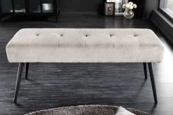Design Sitzbank BOUTIQUE 100cm hellgrau Cord schwarze Metallbeine
