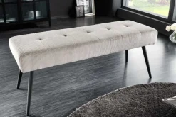 Design Sitzbank BOUTIQUE 100cm hellgrau Cord schwarze Metallbeine