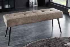 Design Sitzbank BOUTIQUE 100cm antik taupe Microfaser schwarze Metallbeine Polsterbank