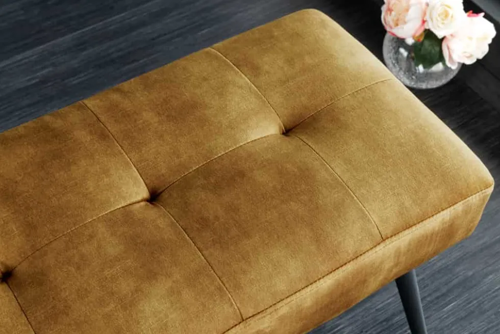 Design Sitzbank BOUTIQUE 100cm senfgelb Samt schwarze Metallbeine
