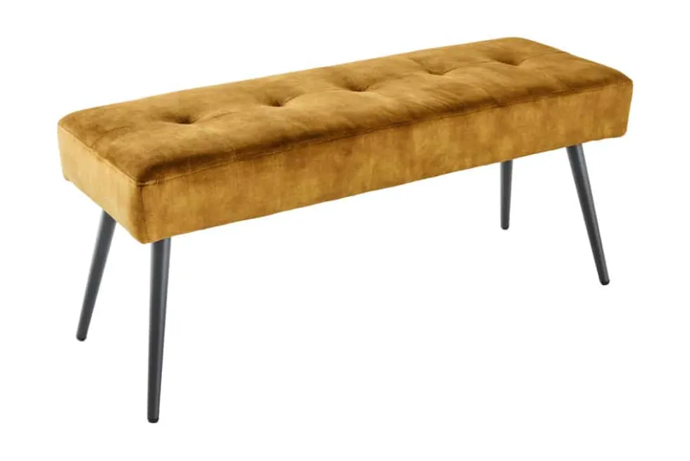 Design Sitzbank BOUTIQUE 100cm senfgelb Samt schwarze Metallbeine