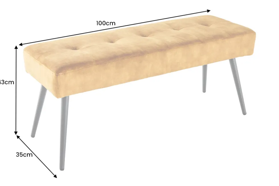 Design Sitzbank BOUTIQUE 100cm senfgelb Samt schwarze Metallbeine