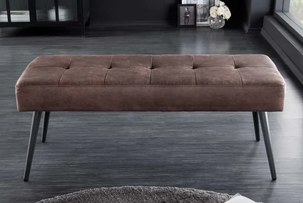 Design Sitzbank BOUTIQUE 100cm antik braun Microfaser schwarze Metallbeine Polsterbank