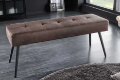 Design Sitzbank BOUTIQUE 100cm antik braun Microfaser schwarze Metallbeine Polsterbank