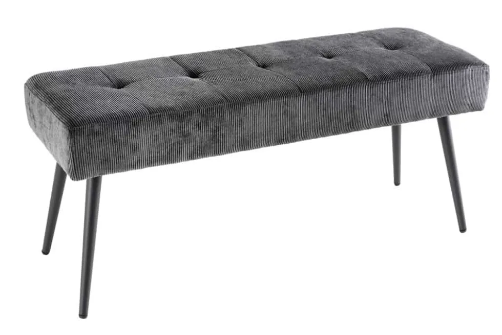 Design Sitzbank BOUTIQUE 100cm dunkelgrau Cord schwarze Metallbeine