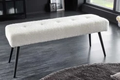 Design Sitzbank BOUTIQUE 100cm weiß Bouclé schwarze Metallbeine Polsterbank