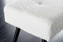 Design Sitzbank BOUTIQUE 100cm weiß Bouclé schwarze Metallbeine Polsterbank