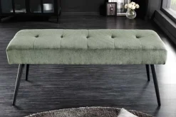 Design Sitzbank BOUTIQUE 100cm grün Cord schwarze Metallbeine