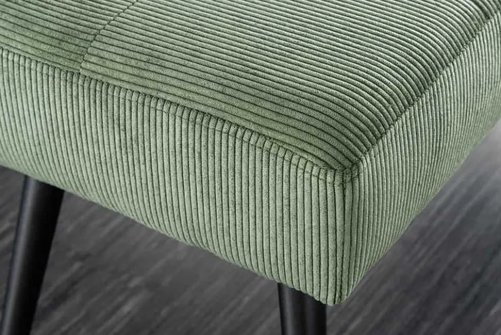 Design Sitzbank BOUTIQUE 100cm grün Cord schwarze Metallbeine