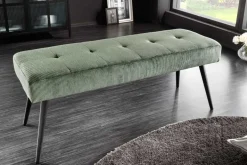Design Sitzbank BOUTIQUE 100cm grün Cord schwarze Metallbeine