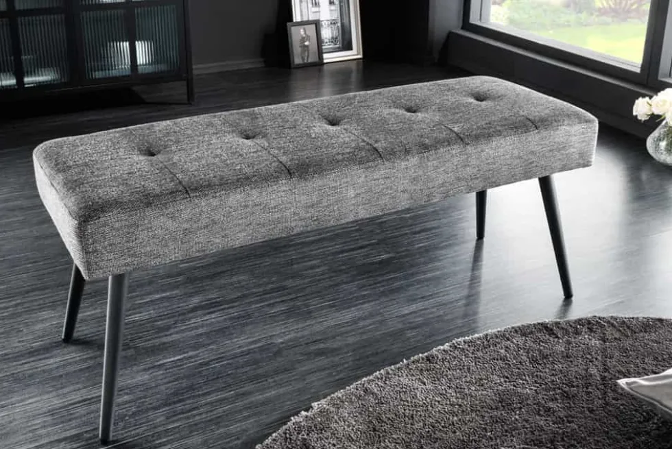 Design Sitzbank BOUTIQUE 100cm grau Strukturstoff schwarze Metallbeine
