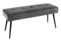 Design Sitzbank BOUTIQUE 100cm grau Strukturstoff schwarze Metallbeine