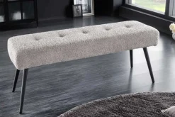 Design Sitzbank BOUTIQUE 100cm champagner greige Bouclé schwarze Metallbeine Polsterbank