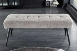 Design Sitzbank BOUTIQUE 100cm champagner greige Bouclé schwarze Metallbeine Polsterbank