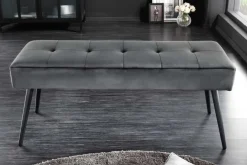 Design Sitzbank BOUTIQUE 100cm dunkelgrau Samt schwarze Metallbeine