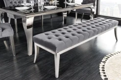 Design Sitzbank CASTLE DELUXE 165cm grau Samt silber Edelstahl gepolstert