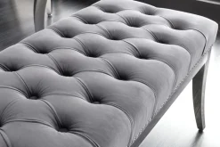 Design Sitzbank CASTLE DELUXE 165cm grau Samt silber Edelstahl gepolstert