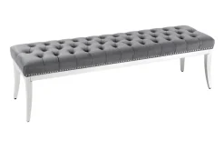 Design Sitzbank CASTLE DELUXE 165cm grau Samt silber Edelstahl gepolstert
