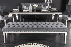 Design Sitzbank CASTLE DELUXE 165cm grau Samt silber Edelstahl gepolstert