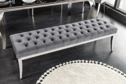 Design Sitzbank CASTLE DELUXE 165cm grau Samt silber Edelstahl gepolstert