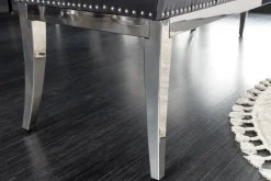 Design Sitzbank CASTLE DELUXE 165cm grau Samt silber Edelstahl gepolstert