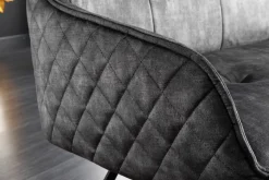 Design Sitzbank EUPHORIA 160cm dunkelgrau Samt Retrostil Ziersteppung Hairpin Legs Metallbeine Armlehnen