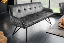 Design Sitzbank EUPHORIA 160cm dunkelgrau Samt Retrostil Ziersteppung Hairpin Legs Metallbeine Armlehnen