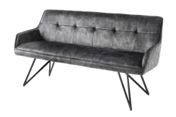 Design Sitzbank EUPHORIA 160cm dunkelgrau Samt Retrostil Ziersteppung Hairpin Legs Metallbeine Armlehnen