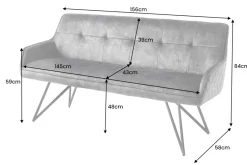 Design Sitzbank EUPHORIA 160cm dunkelgrau Samt Retrostil Ziersteppung Hairpin Legs Metallbeine Armlehnen